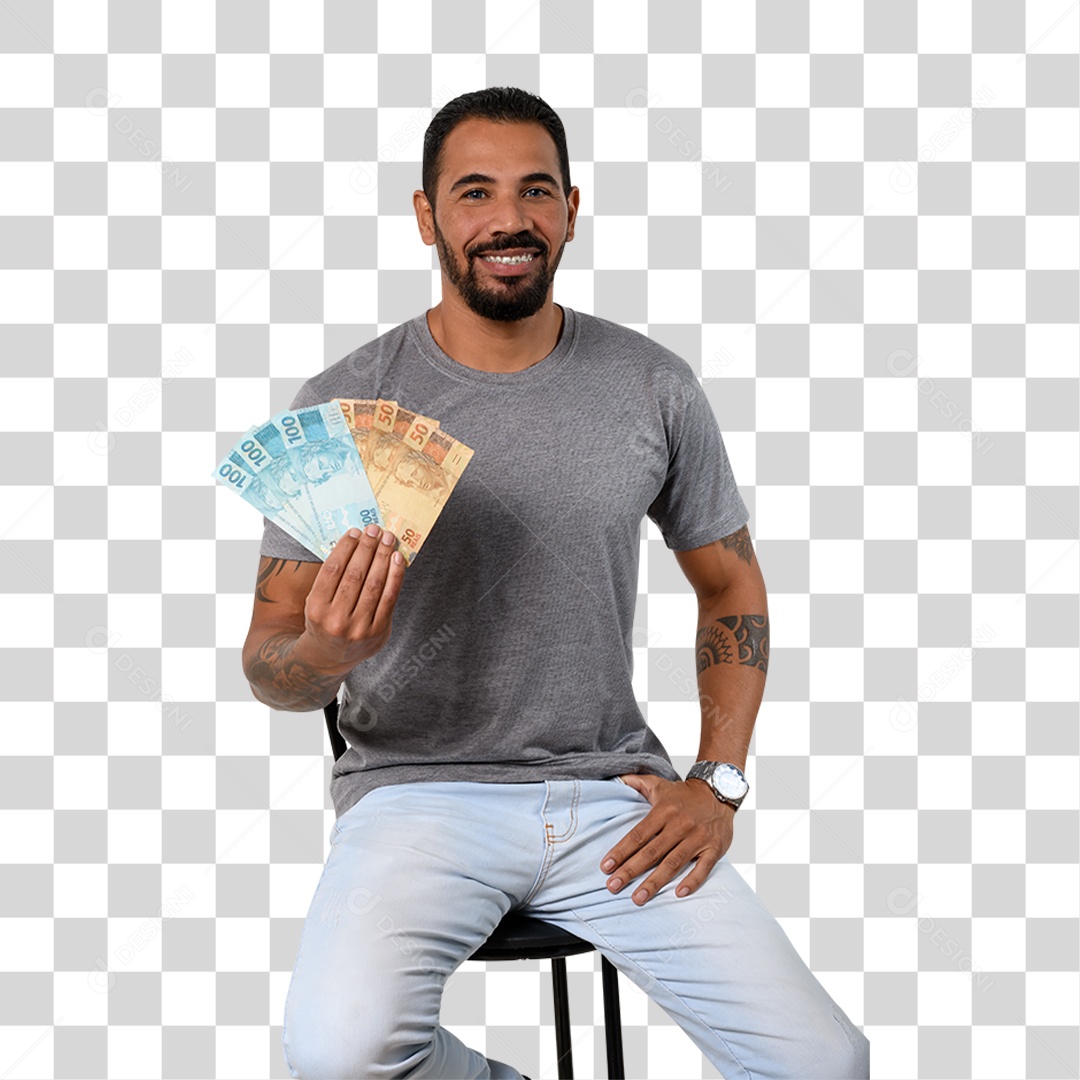 Personagem 3D Homen Segurando Dinheiro PNG Transparente
