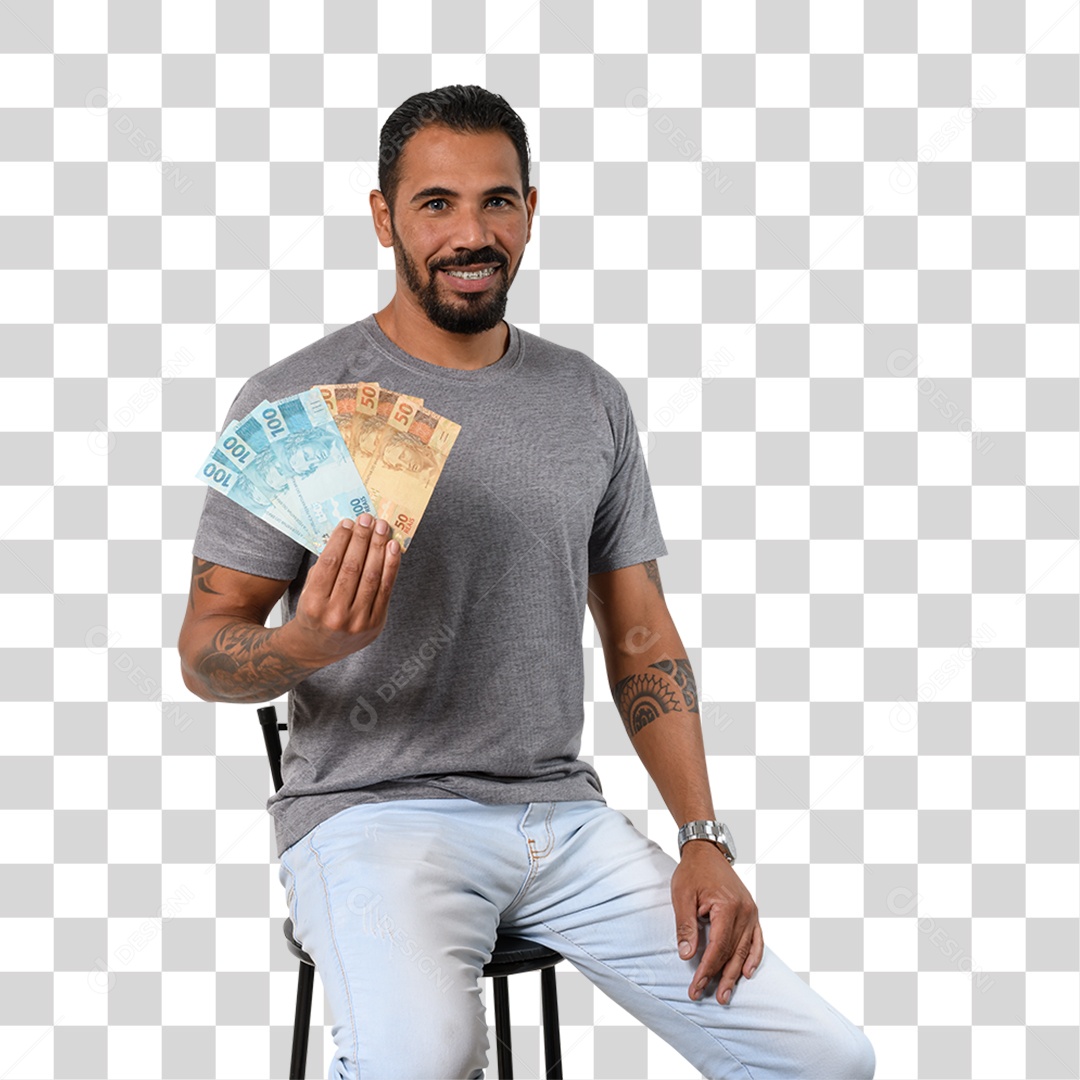 Personagem 3D Homen Segurando Dinheiro PNG Transparente