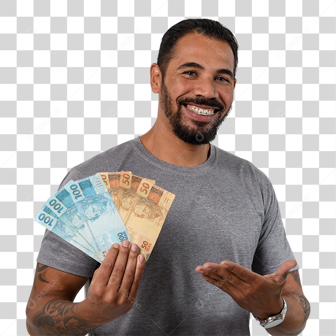 Personagem 3D Homen Segurando Dinheiro PNG Transparente