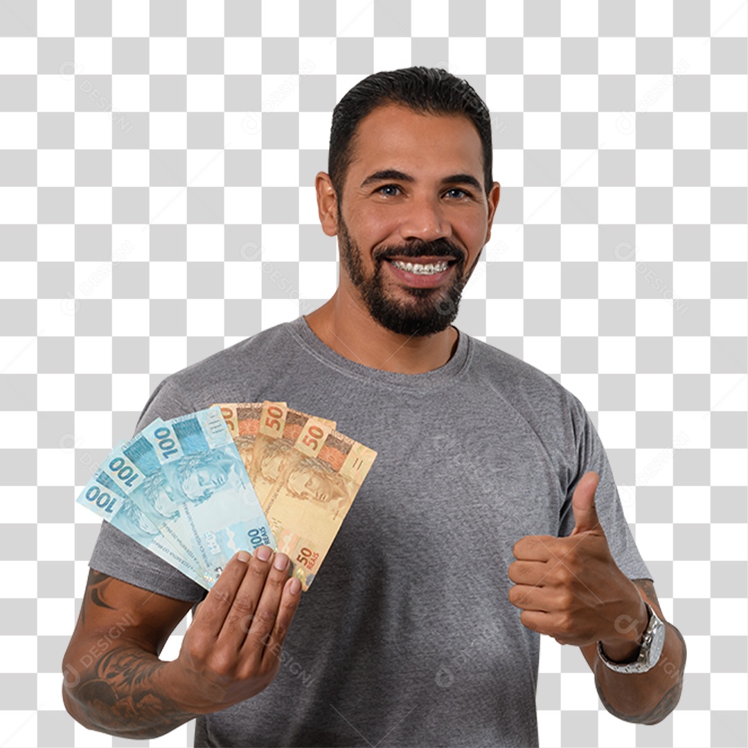 Personagem 3D Homen Segurando Dinheiro PNG Transparente