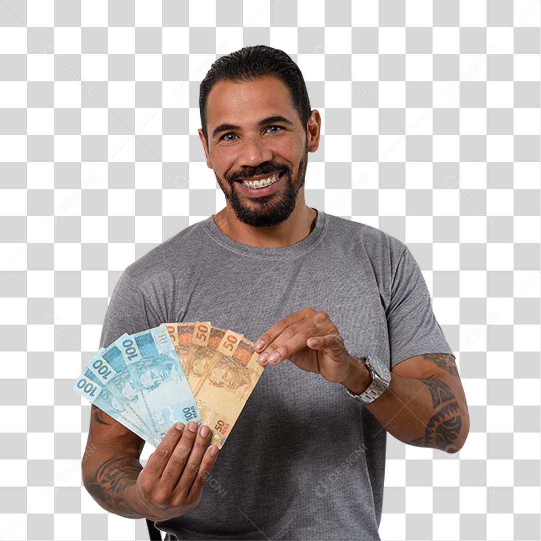 Personagem 3D Homen Segurando Dinheiro PNG Transparente