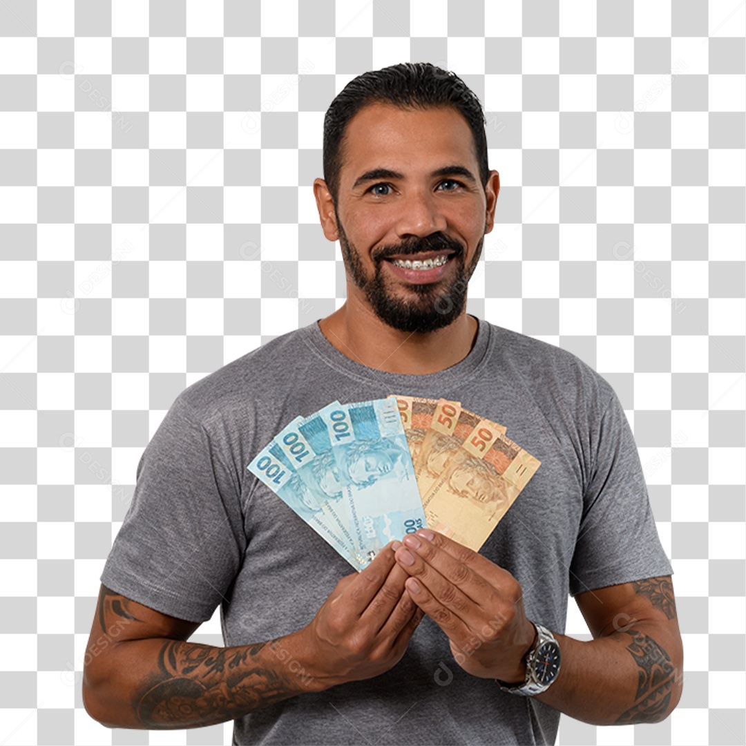 Personagem 3D Homen Segurando Dinheiro PNG Transparente