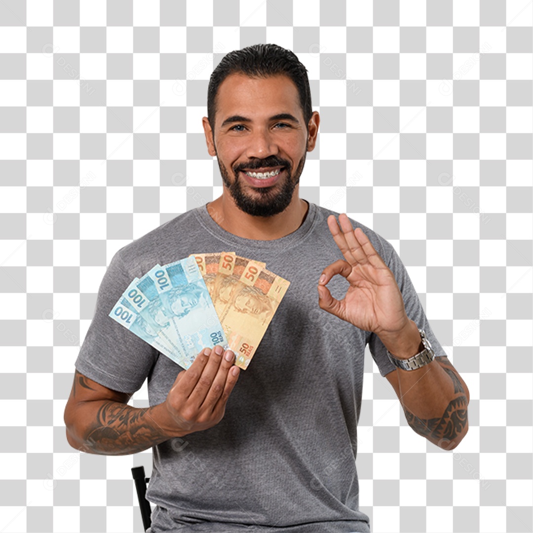 Personagem 3D Homen Segurando Dinheiro PNG Transparente