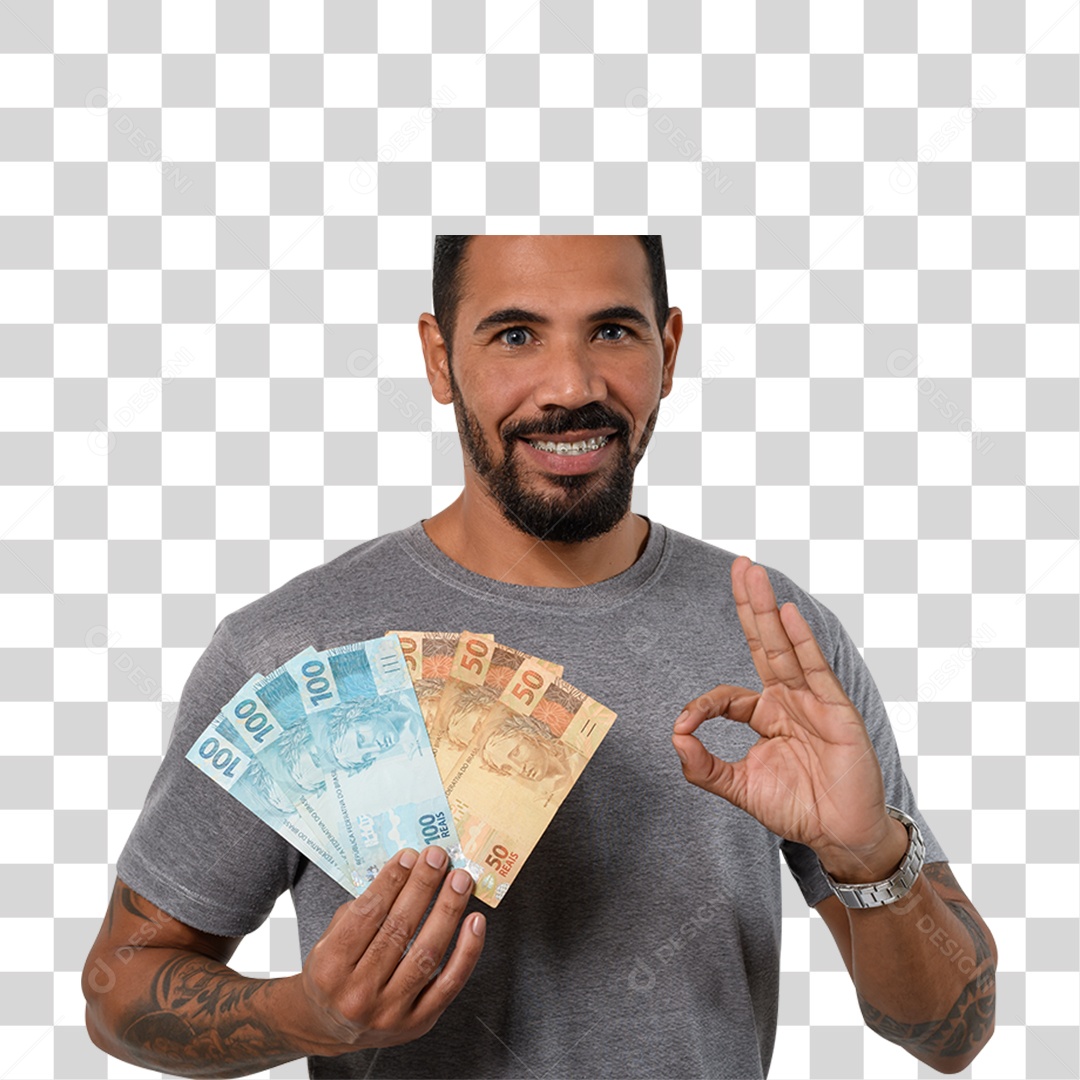 Personagem 3D Homen Segurando Dinheiro PNG Transparente