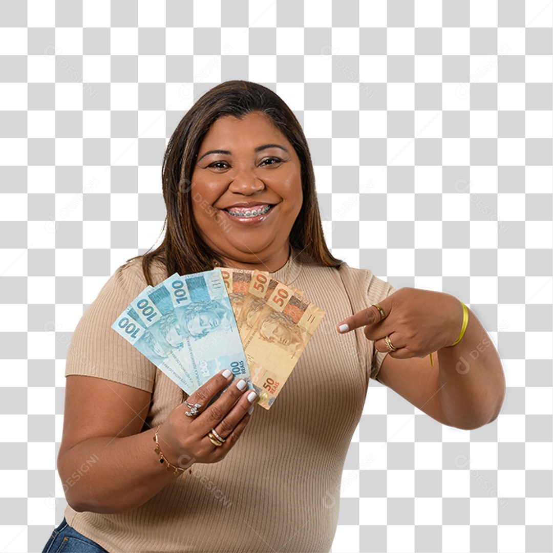 Personagem 3D Mulher Segurando Dinheiro PNG Transparente