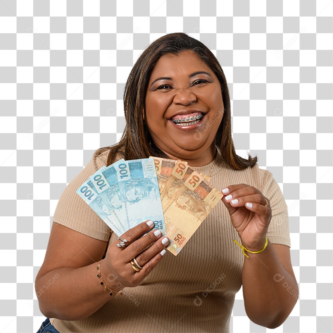 Personagem 3D Mulher Segurando Dinheiro PNG Transparente