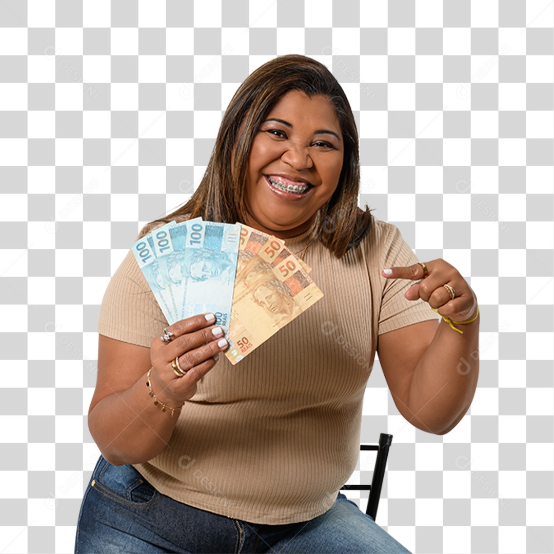 Personagem 3D Mulher Segurando Dinheiro PNG Transparente