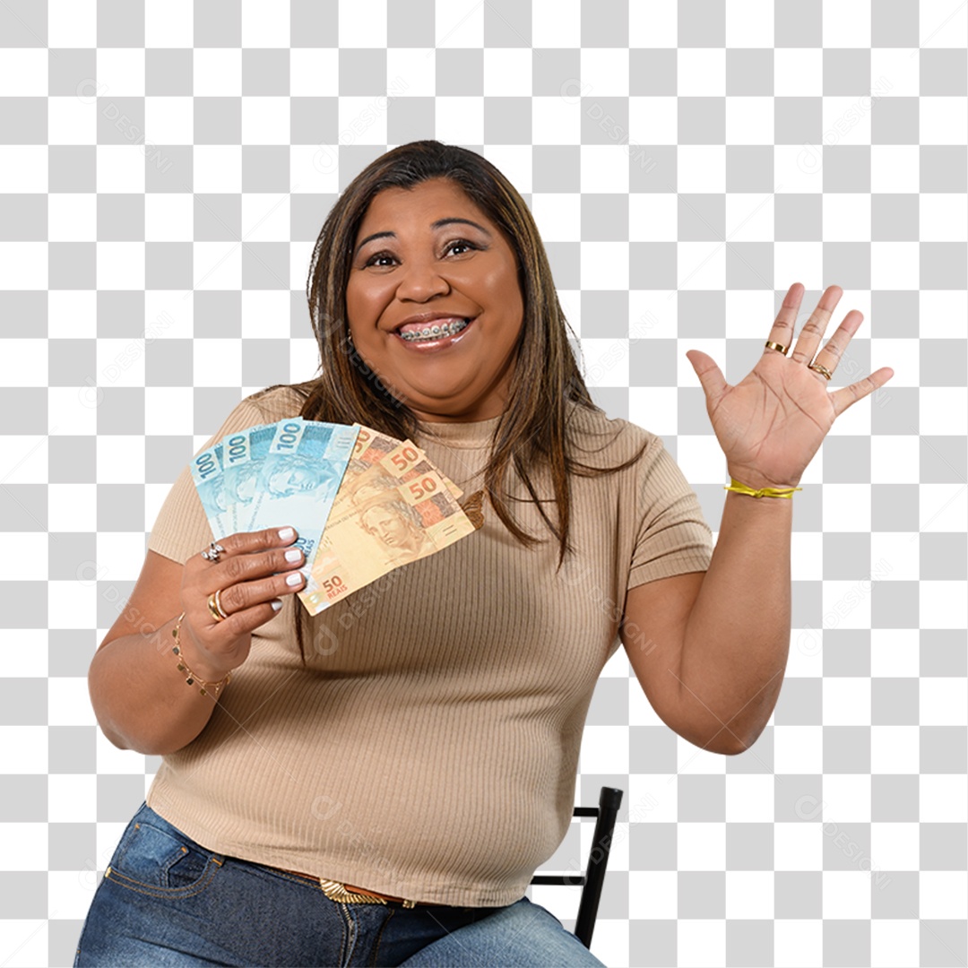 Personagem 3D Mulher Segurando Dinheiro PNG Transparente