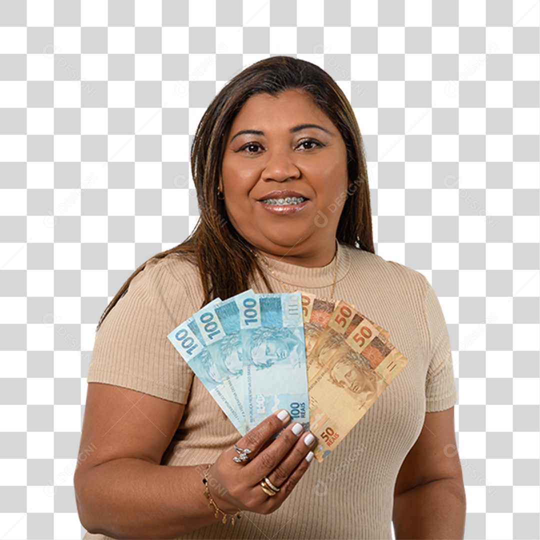 Personagem 3D Mulher Segurando Dinheiro PNG Transparente