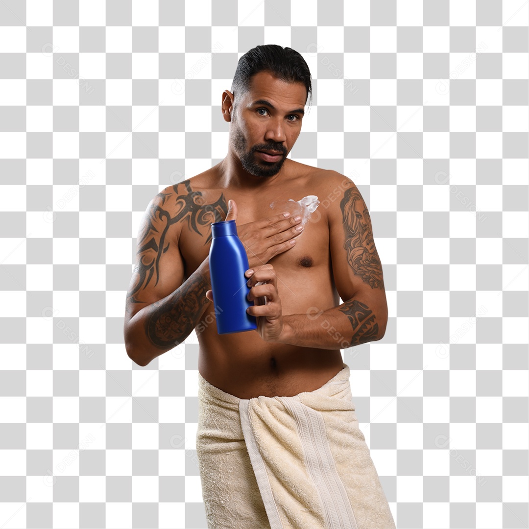 Personagem 3D Homen Usando Creme PNG Trasnparente