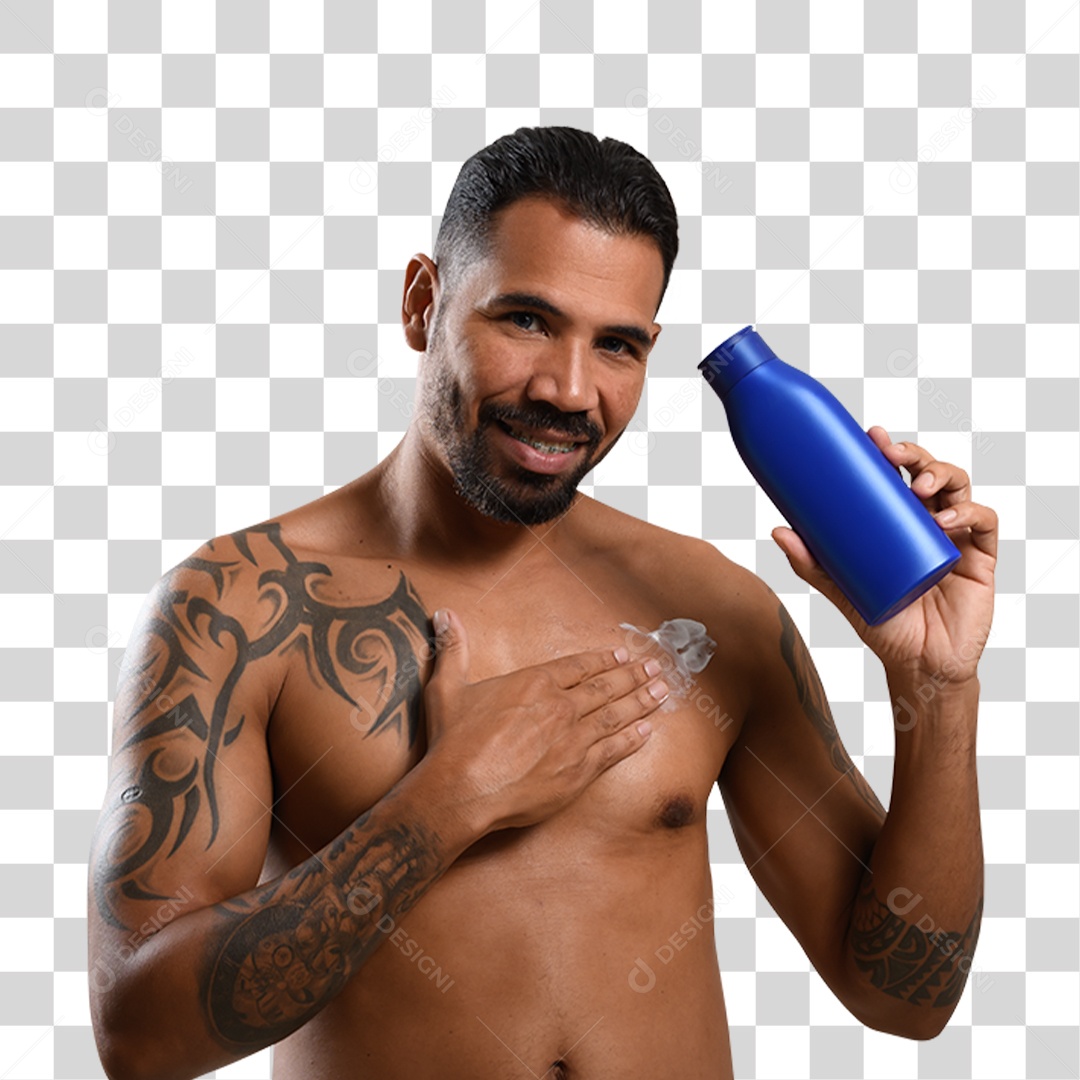 Personagem 3D Homen Usando Creme PNG Trasnparente