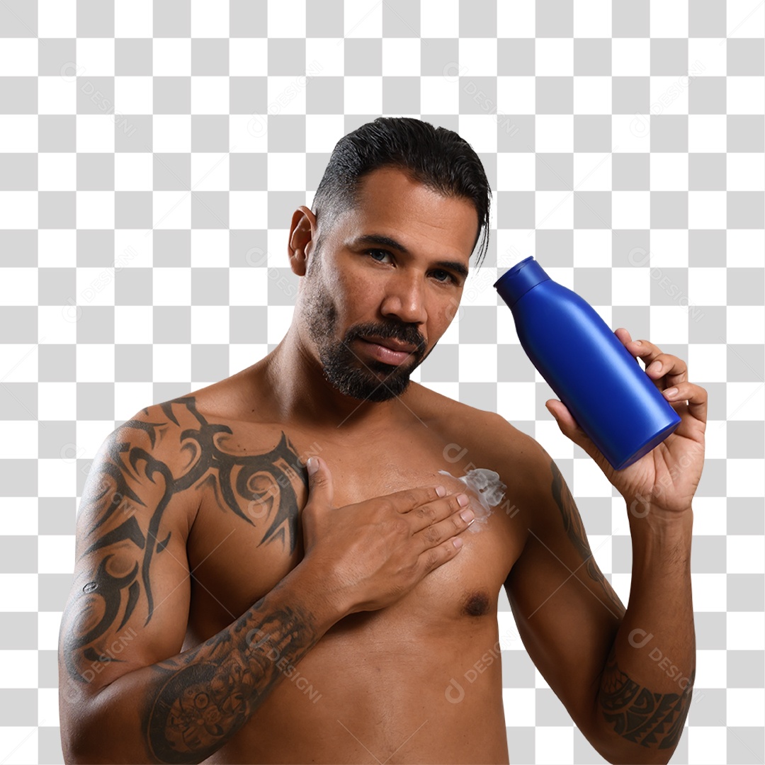 Personagem 3D Homen Usando Creme PNG Trasnparente