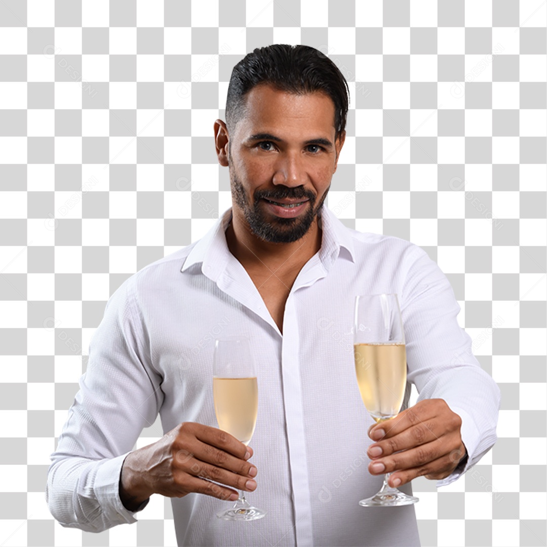 Personagem 3D Homen Tomando Champanhe PNG Transparente