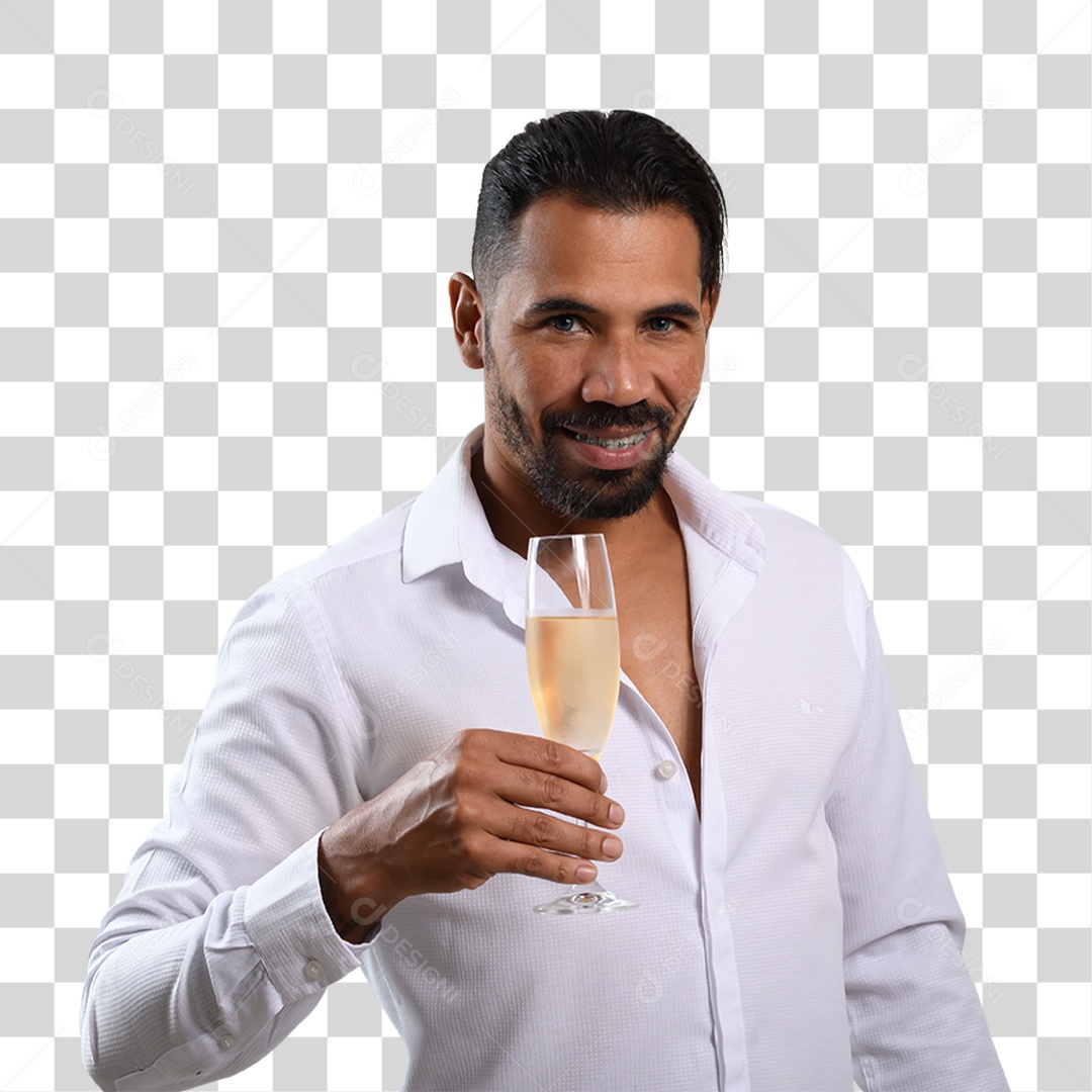 Personagem 3D Homen Tomando Champanhe PNG Transparente