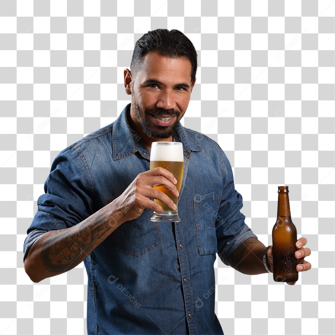 Personagem 3D Homen Tomando Cerveja PNG Transparente
