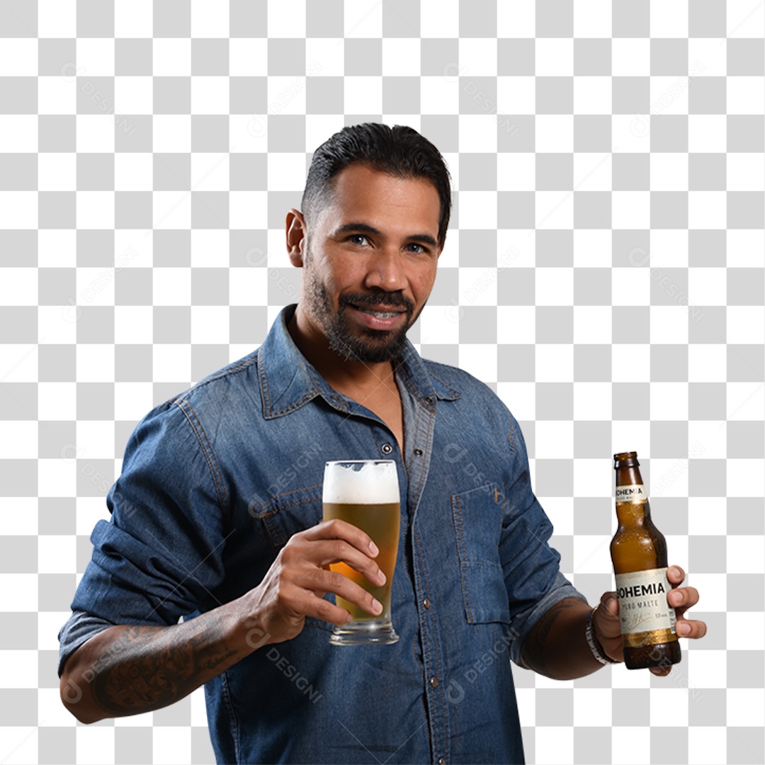 Personagem 3D Homen Tomando Cerveja PNG Transparente