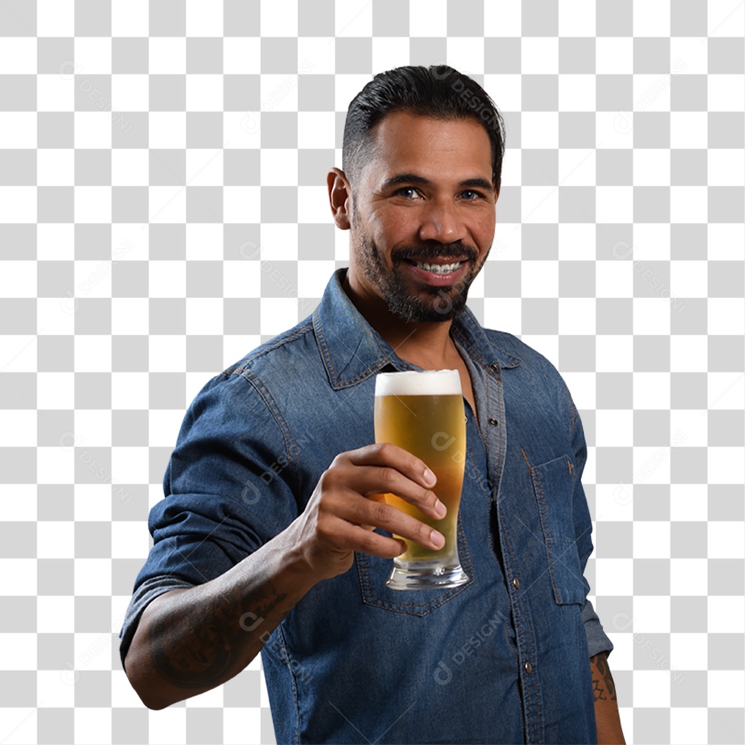 Personagem 3D Homen Tomando Chope PNG Transparente
