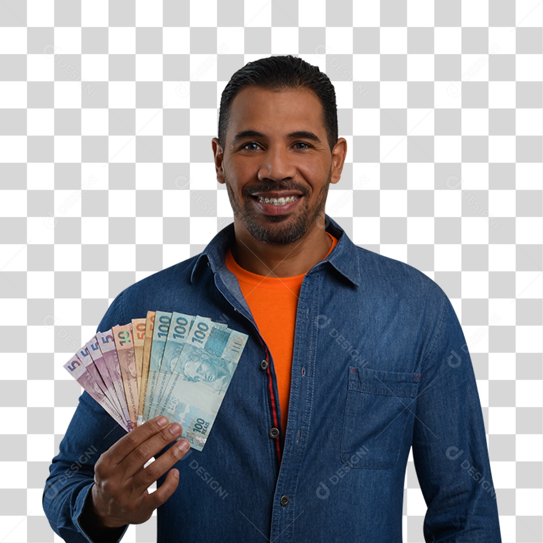 Personagem 3D Homen Segurando Dinheiro PNG Transparente