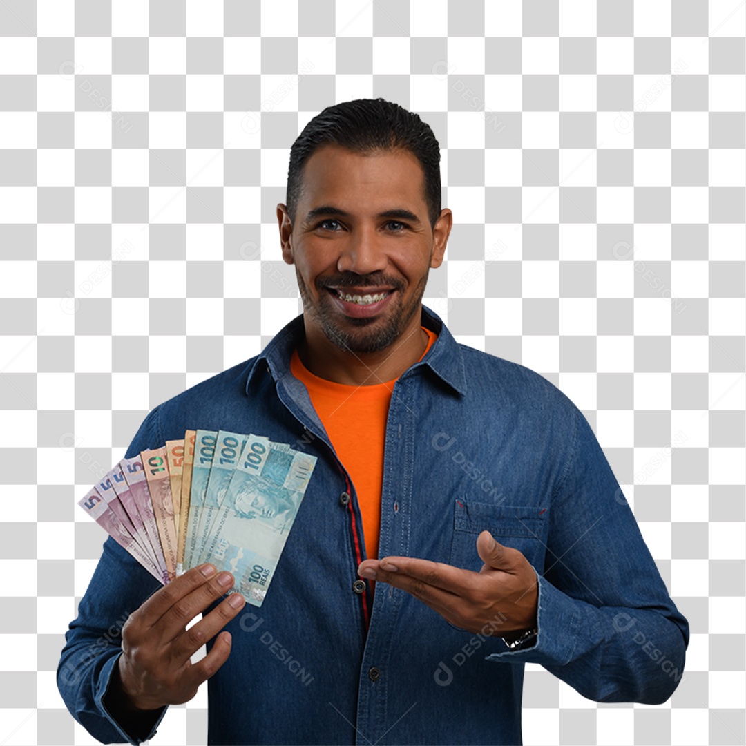 Personagem 3D Homen Segurando Dinheiro PNG Transparente