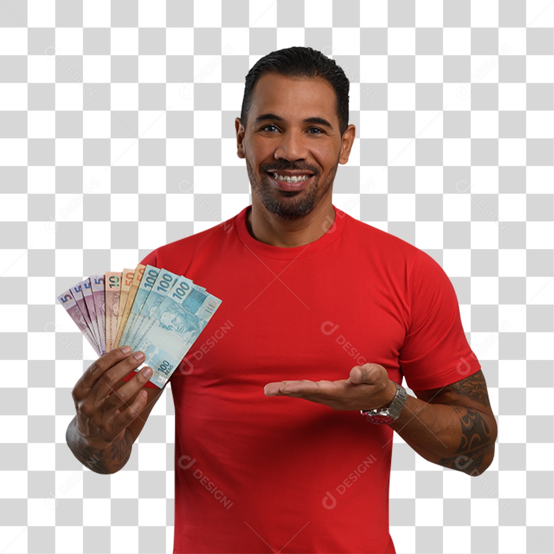 Personagem 3D Homen Segurando Dinheiro PNG Transparente