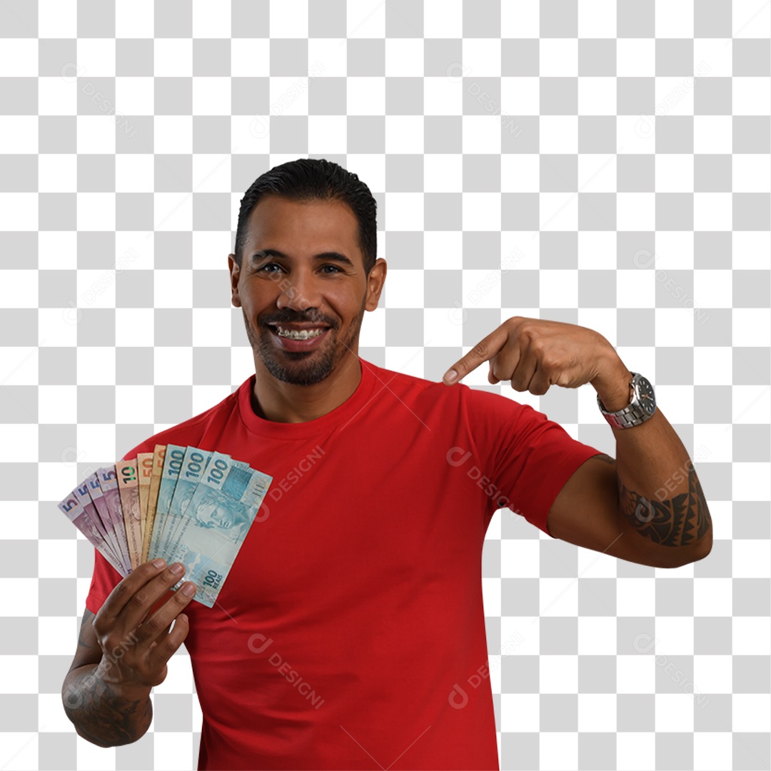 Personagem 3D Homen Segurando Dinheiro PNG Transparente