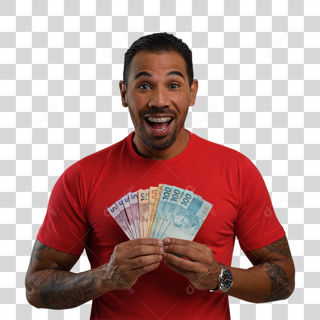 Personagem 3D Homen Segurando Dinheiro PNG Transparente