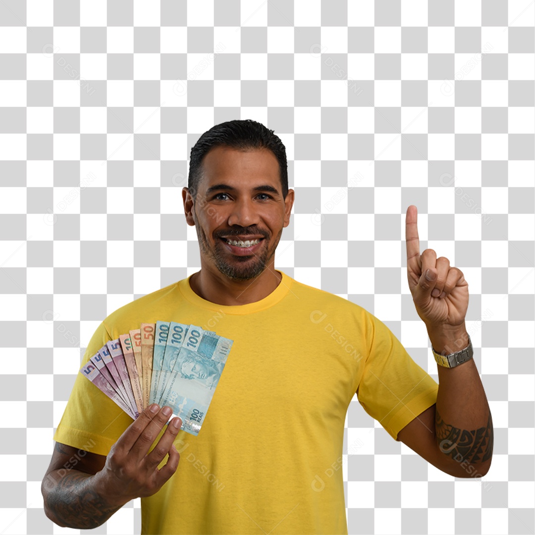 Personagem 3D Homen Segurando Dinheiro PNG Transparente