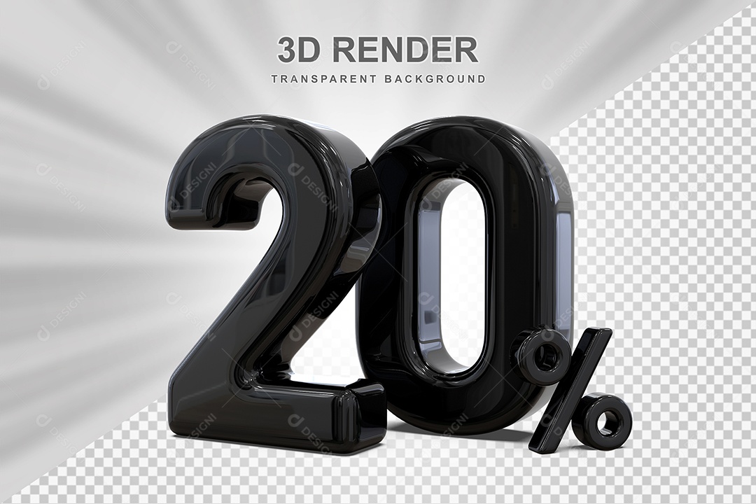 Número Preto 20% Elemento 3D para Composição PSD