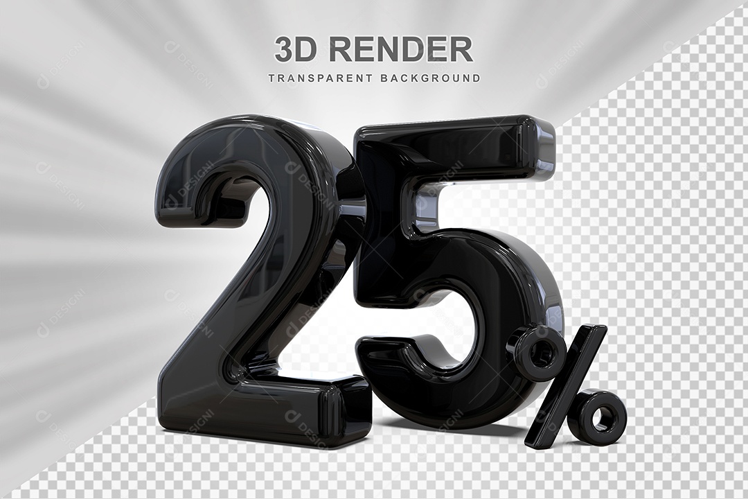 Número Preto 25% Elemento 3D para Composição PSD