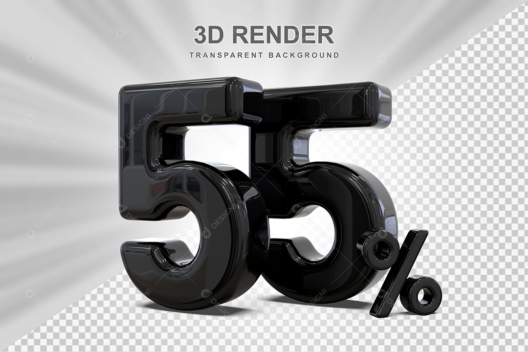 Número Preto 55% Elemento 3D para Composição PSD