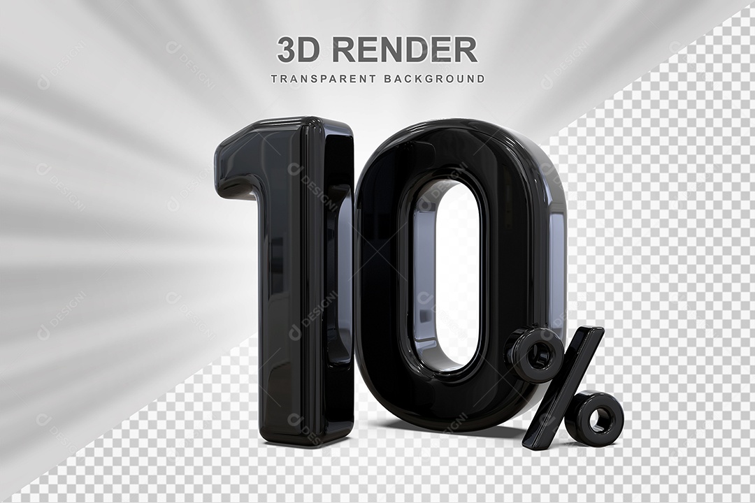 Número Preto 10% Elemento 3D para Composição PSD