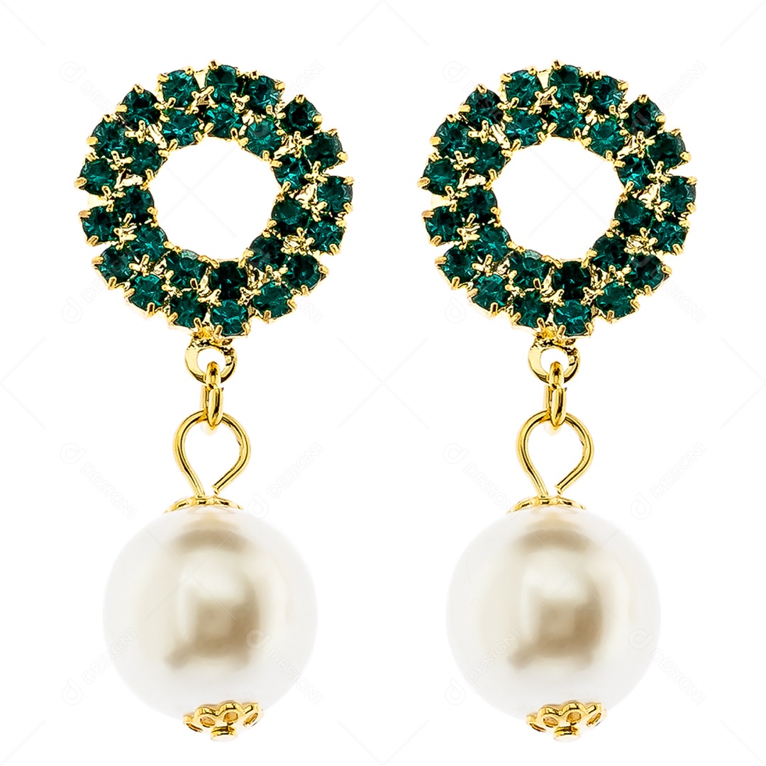 Brincos de pedras verdes e bola crital