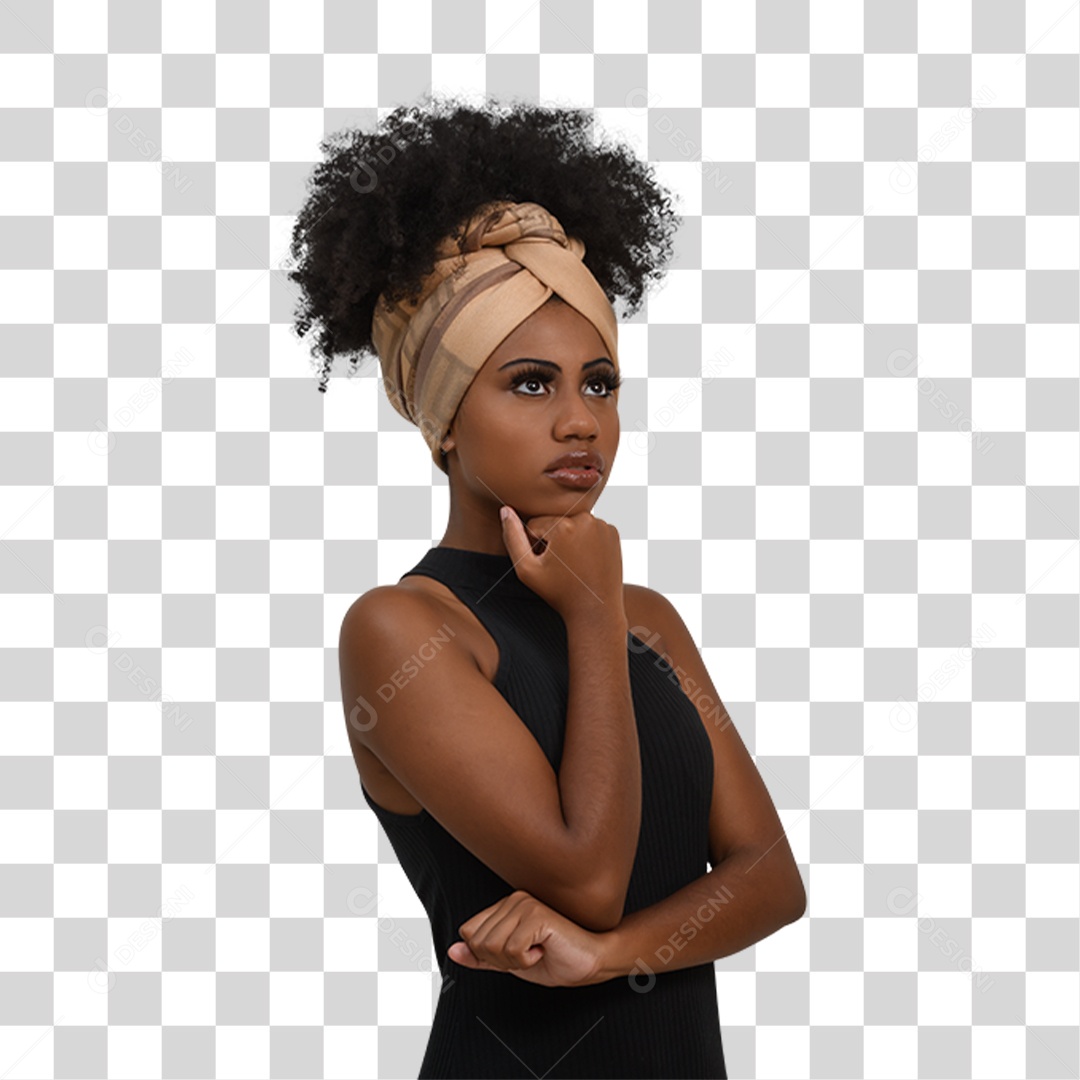 Mulher Morena Pensando PNG Transparente