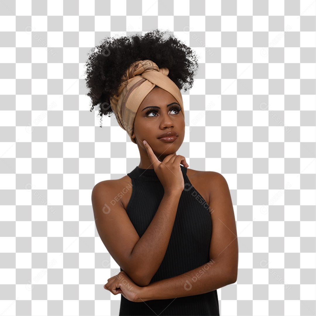Mulher Morena Pensando PNG Transparente