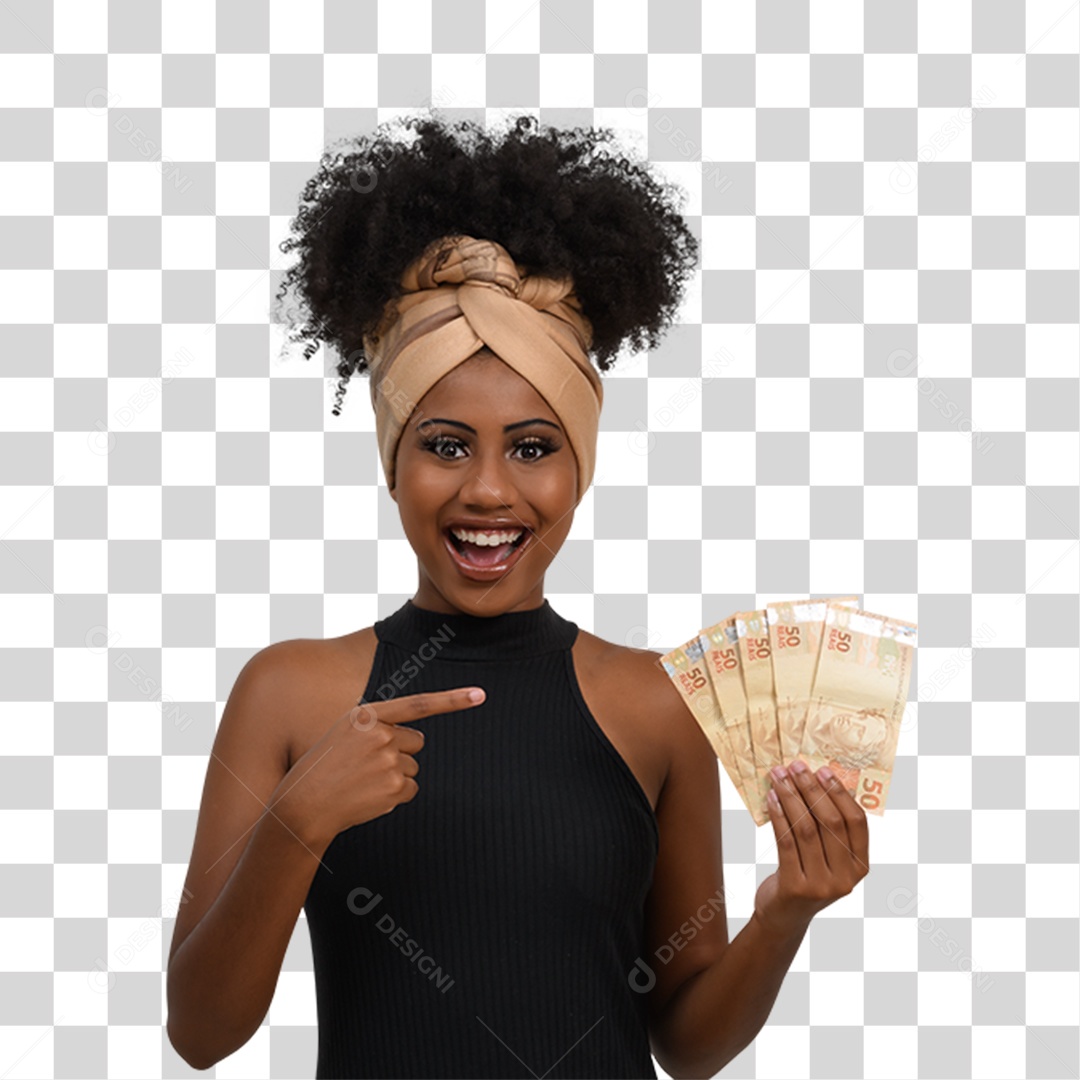 Mulher com Notas Dinheiro PNG Transparente