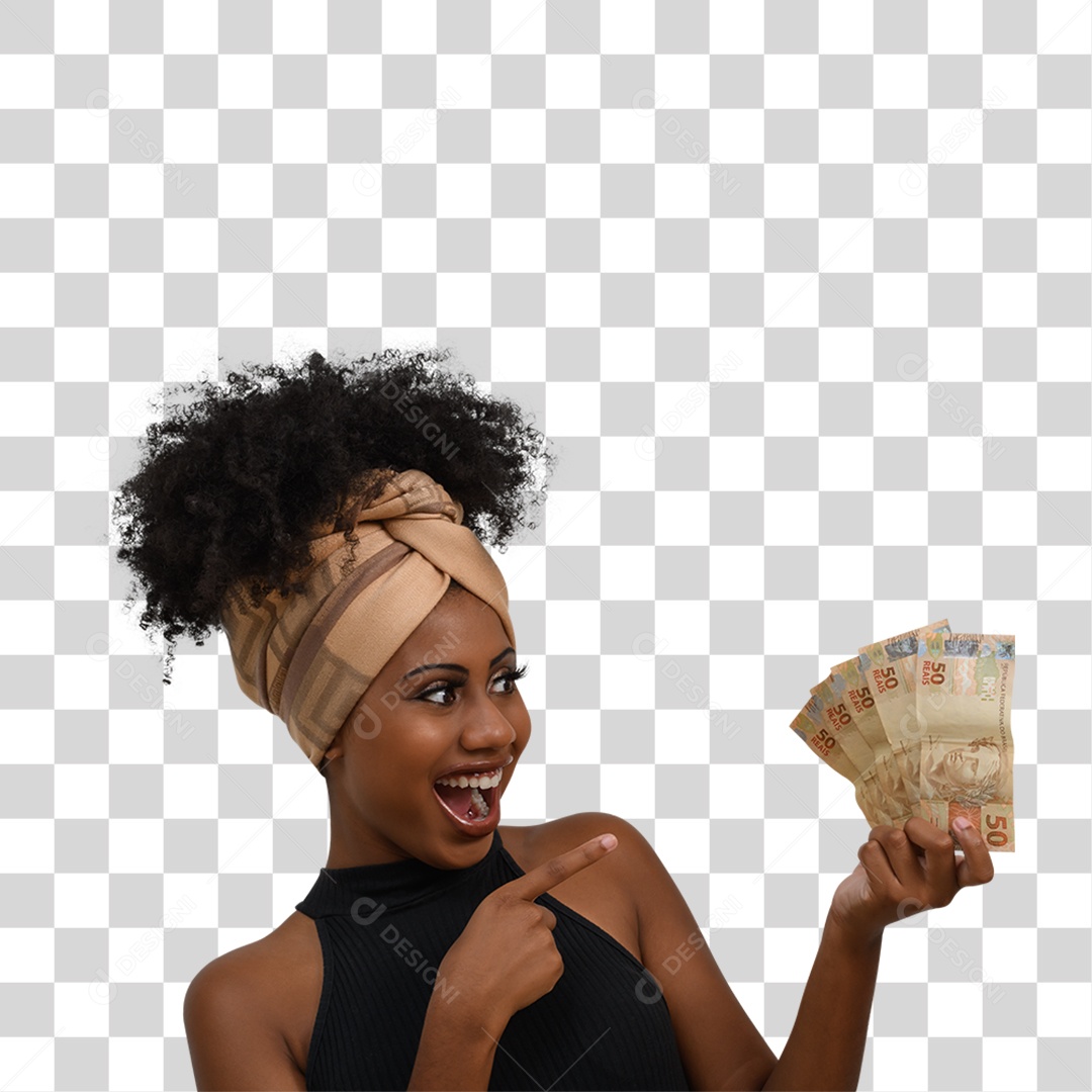 Mulher com Notas Dinheiro PNG Transparente