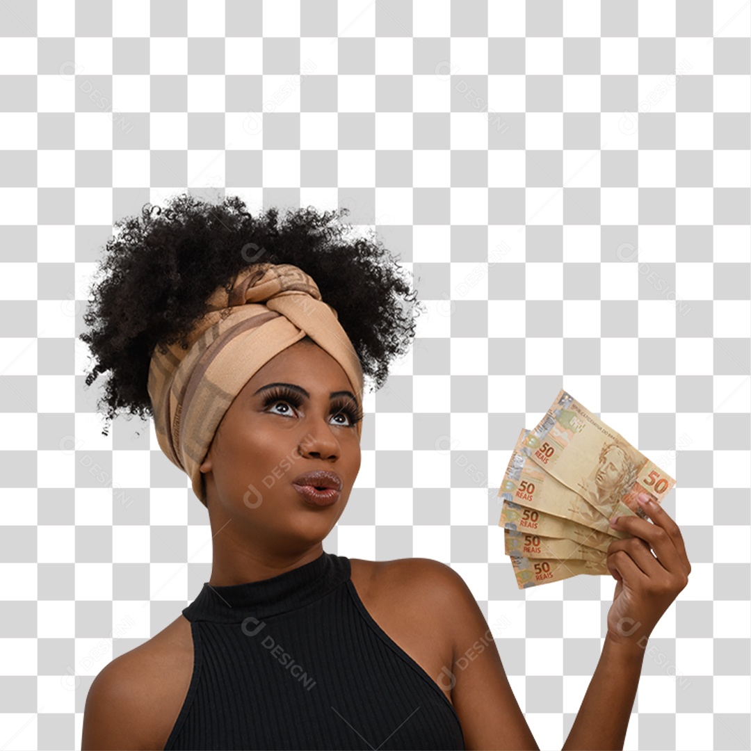 Mulher com Notas Dinheiro PNG Transparente