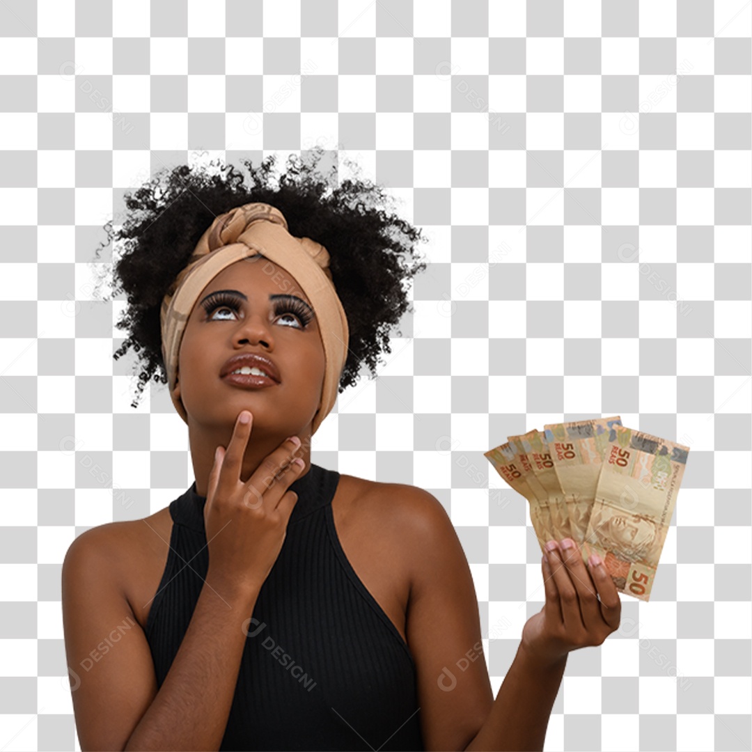 Mulher com Notas Dinheiro PNG Transparente