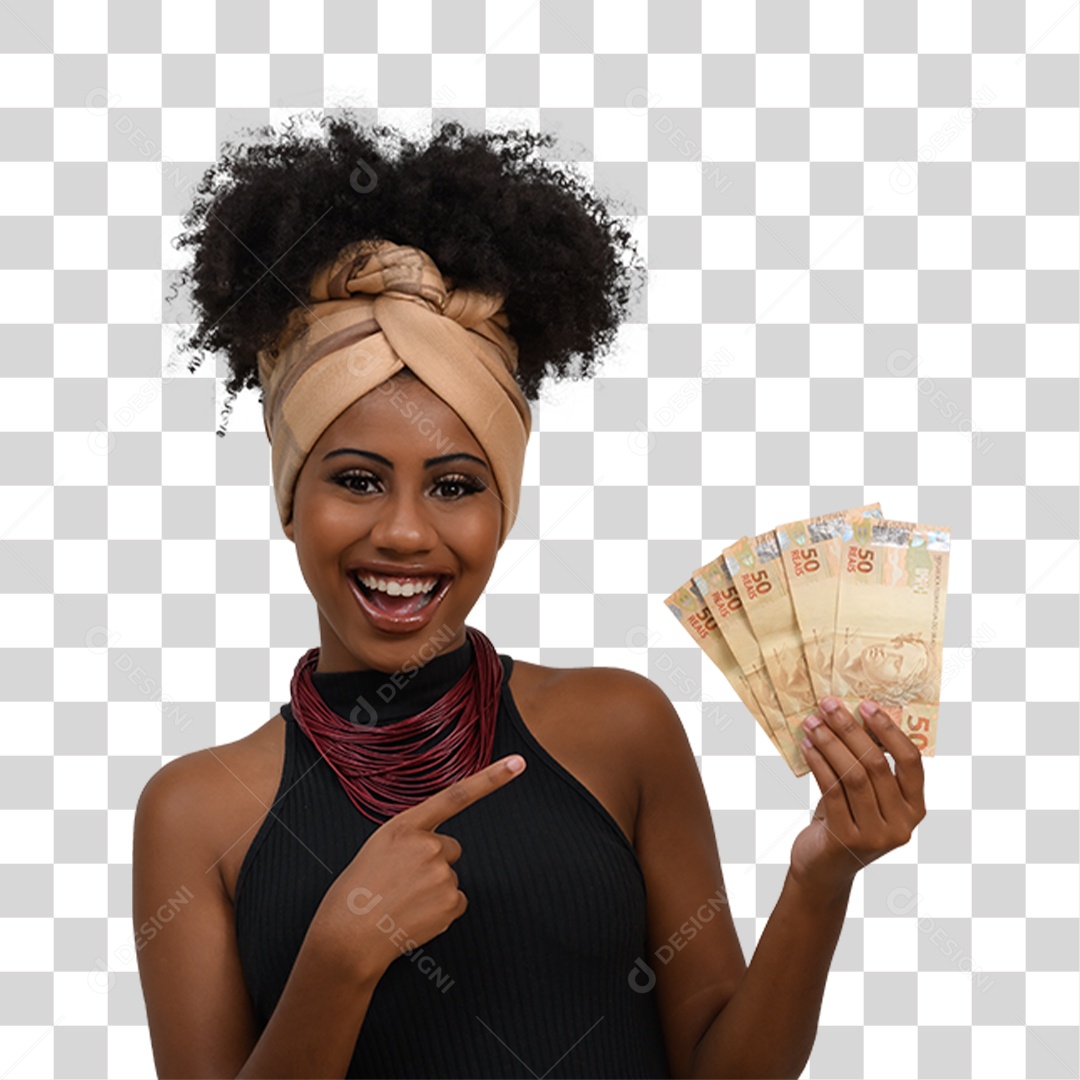 Mulher com Notas Dinheiro PNG Transparente