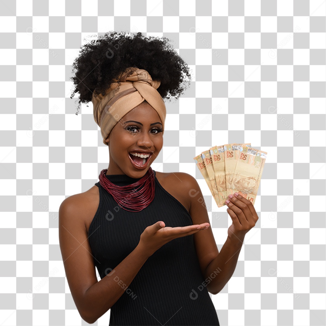 Mulher com Notas Dinheiro PNG Transparente