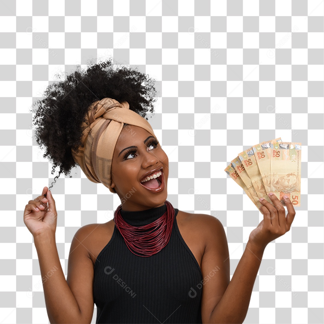 Mulher com Notas Dinheiro PNG Transparente