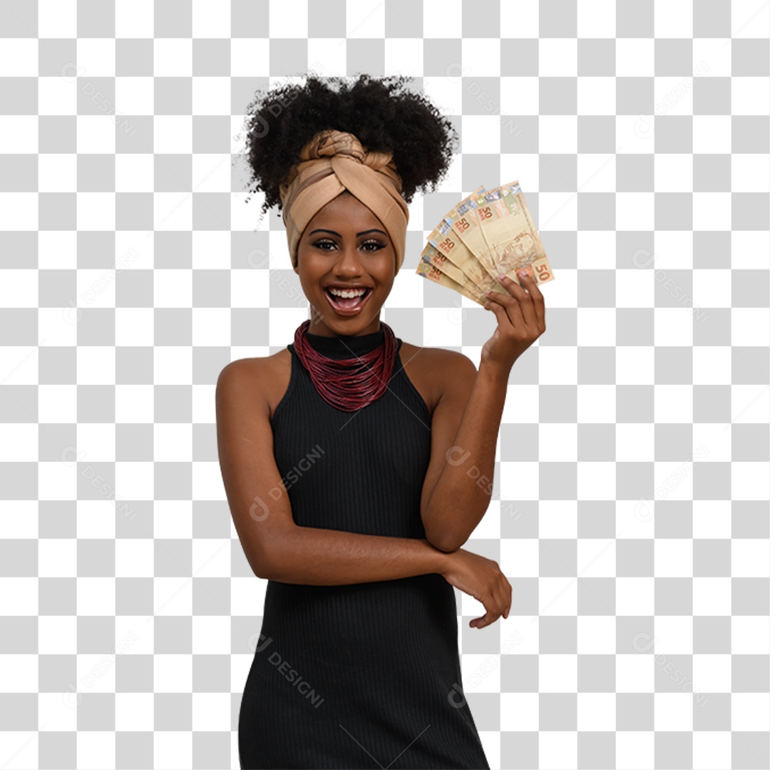 Mulher com Notas Dinheiro PNG Transparente