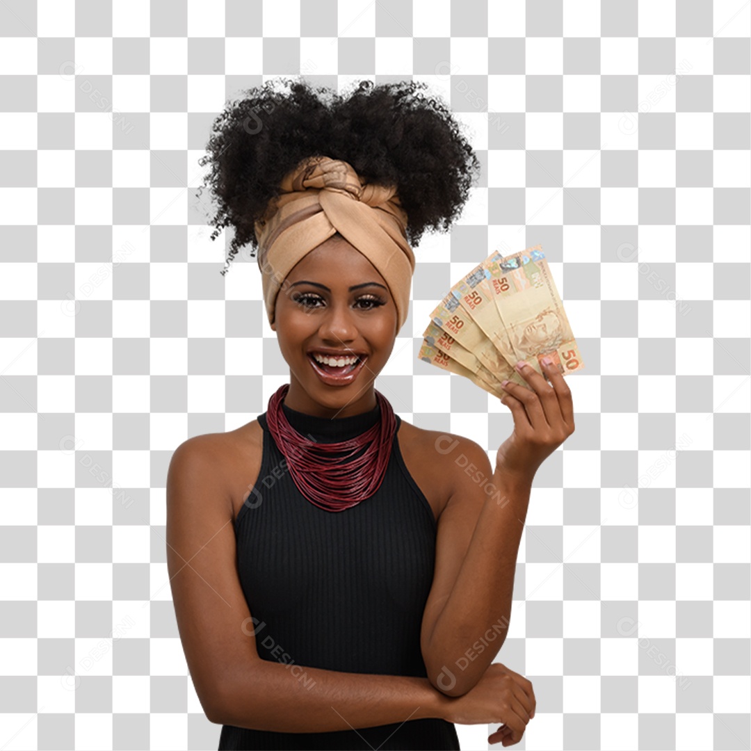 Mulher com Notas Dinheiro PNG Transparente