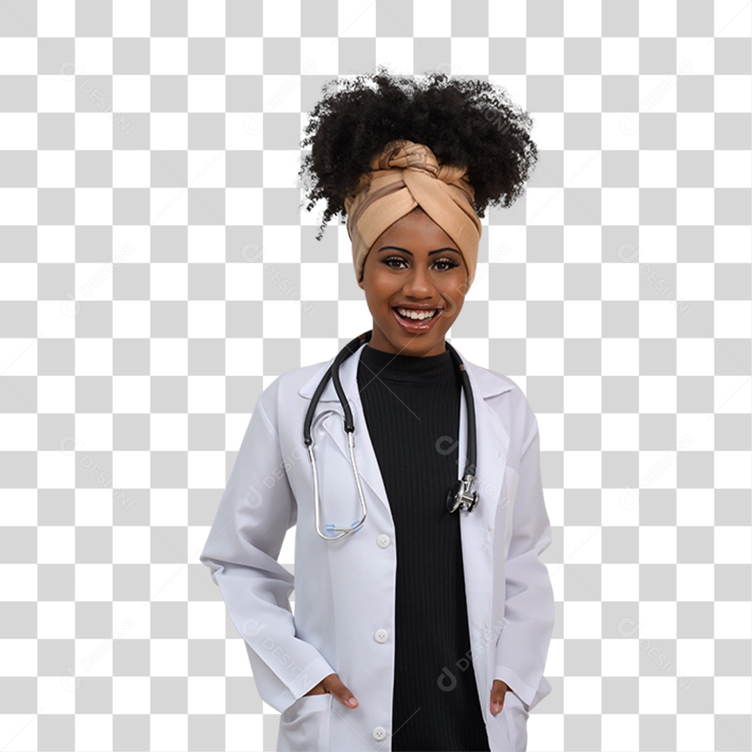 Mulher Morena com Jaleco Médica PNG Transparente