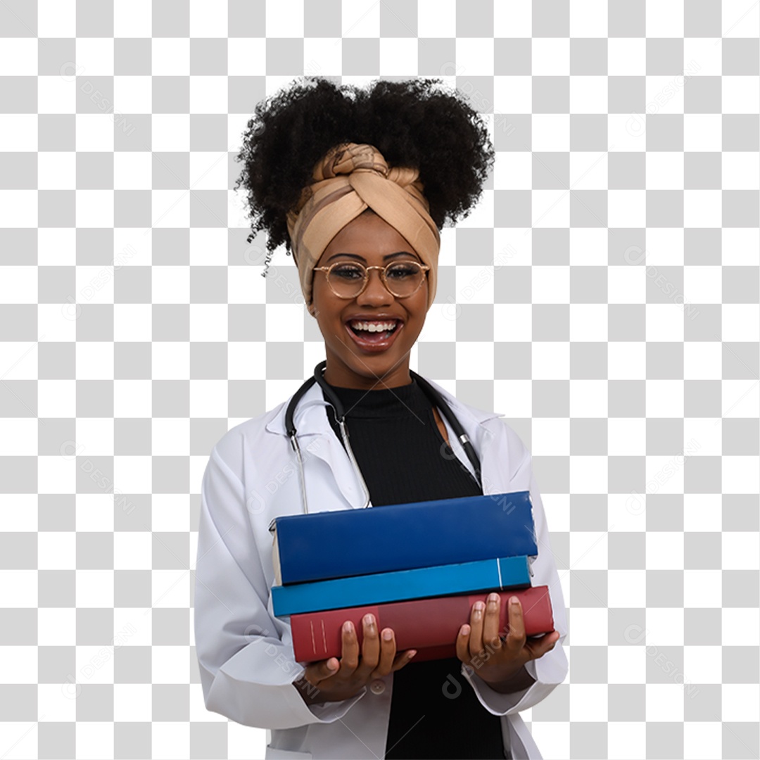 Mulher Morena com Jaleco Médica PNG Transparente