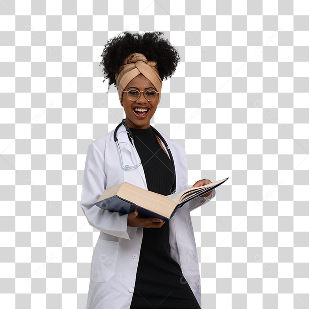 Mulher Morena com Jaleco Médica PNG Transparente