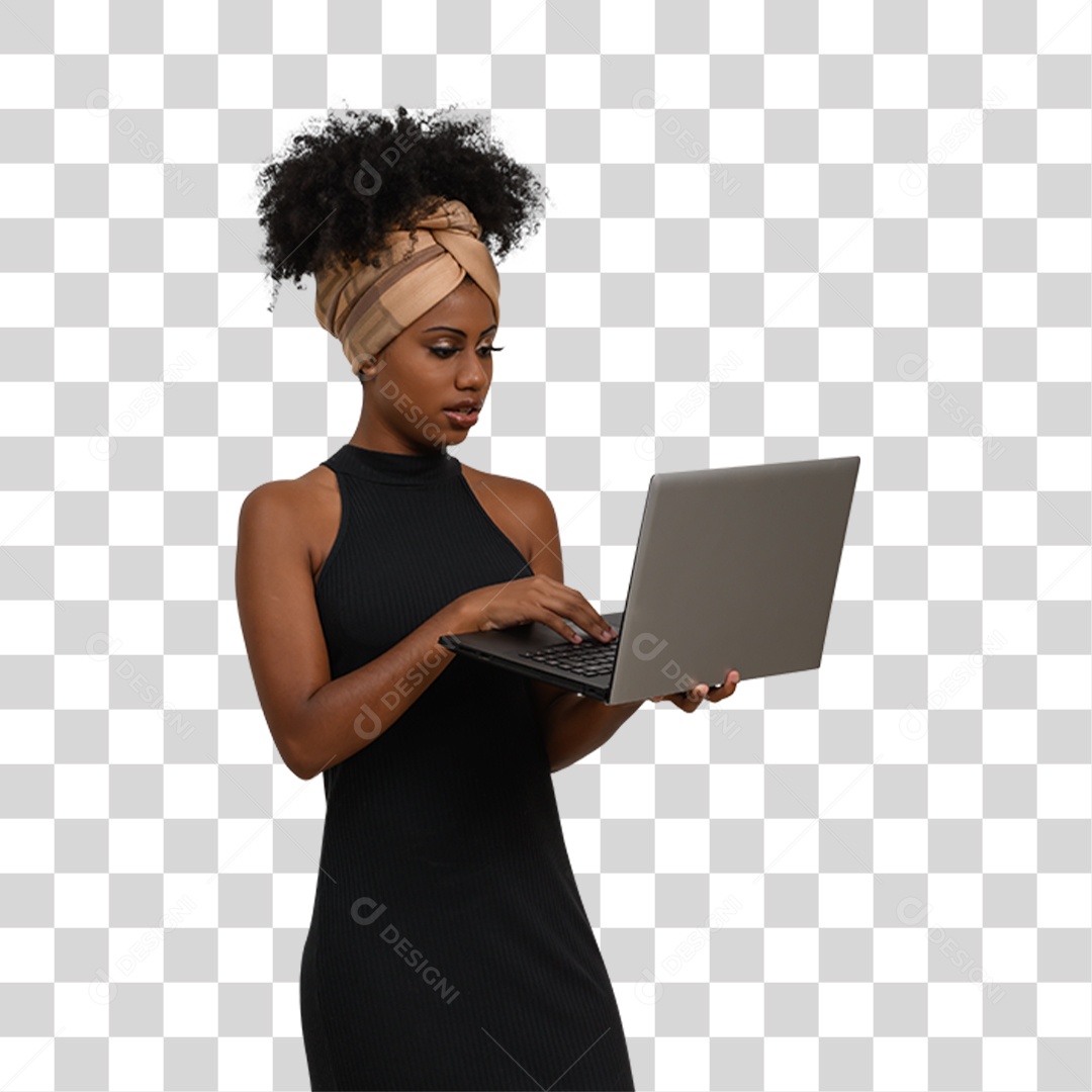 Mulher Morena Segurando Notebook PNG Transparente