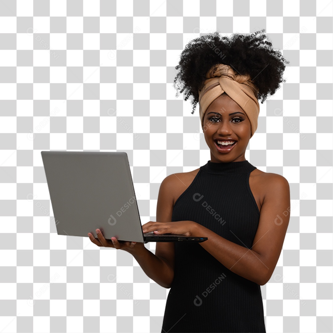 Mulher Morena Segurando Notebook PNG Transparente