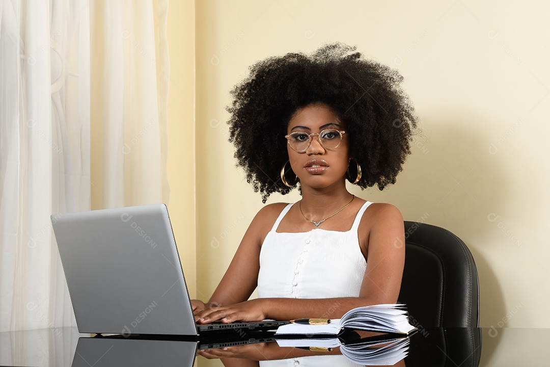 Uma linda empresária trabalhando com notebook