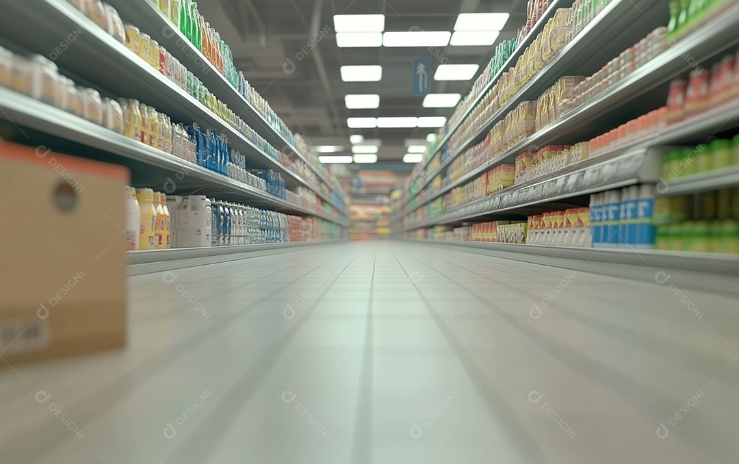 Prateleiras desfocadas em supermercados e lojas de departamentos